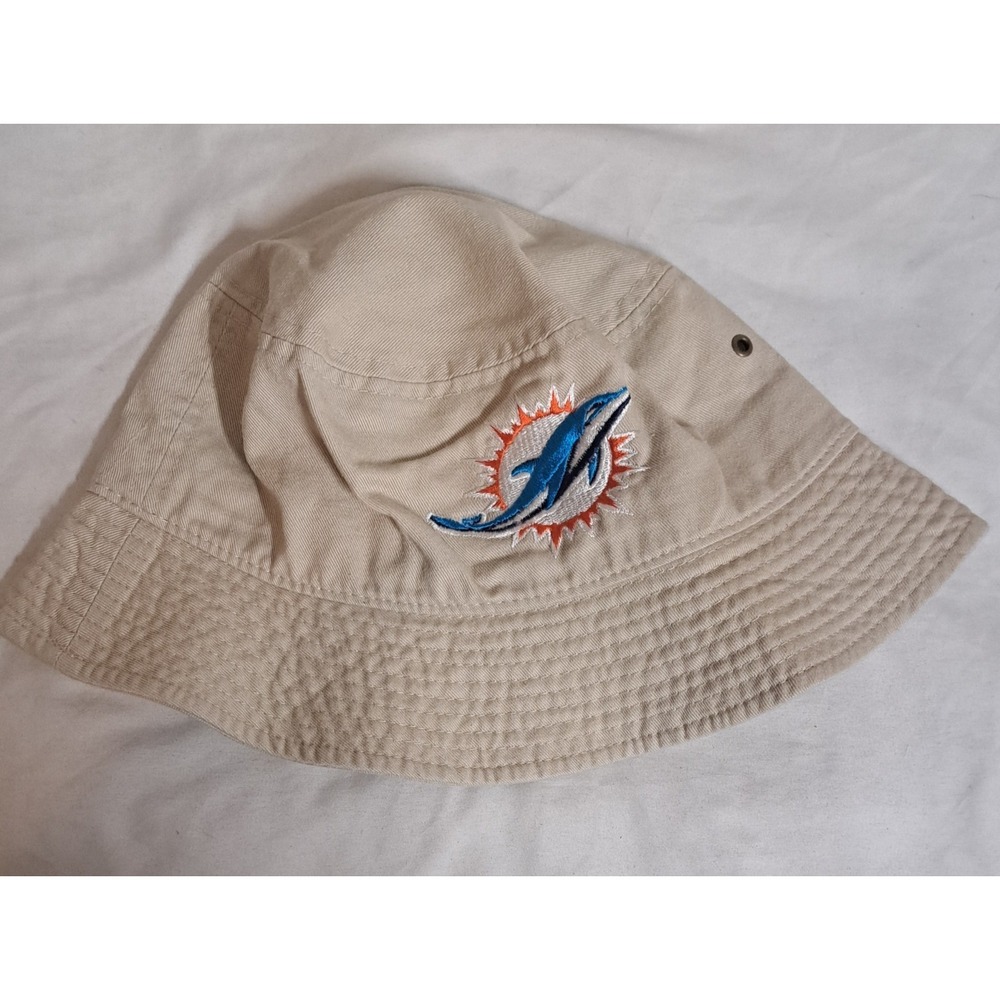 Newhattan Miami Dolphins Bucket Hat Beige Cotton S/M NFL Fan Cap